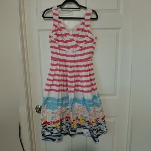 Unique Vintage Pink and White Striped Dress With Nautical Print